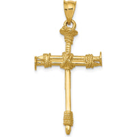 14K Yellow Gold Polished Nail Cross Pendant - 40mm Length by Oro Pregiato