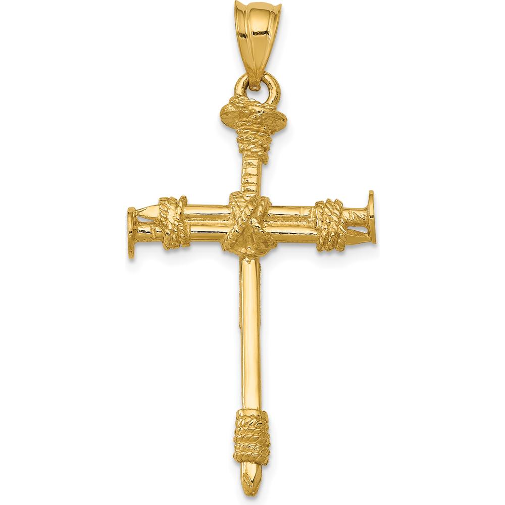 14K Yellow Gold Polished Nail Cross Pendant - 40mm Length by Oro Pregiato