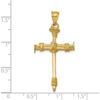 14K Yellow Gold Polished Nail Cross Pendant - 40mm Length by Oro Pregiato