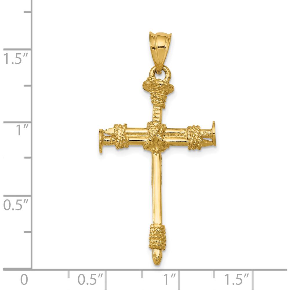 14K Yellow Gold Polished Nail Cross Pendant - 40mm Length by Oro Pregiato
