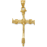 14K Yellow Gold Polished Nail Cross Pendant - 40mm Length by Oro Pregiato