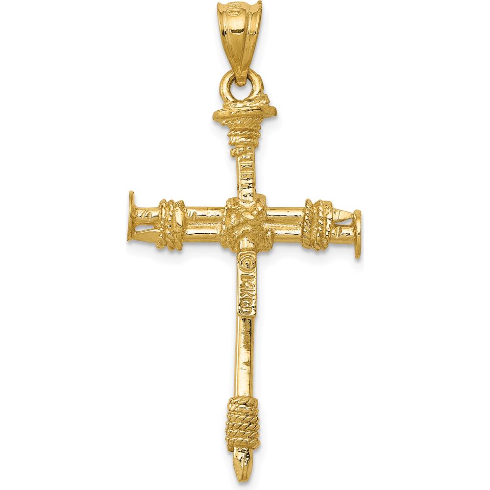 14K Yellow Gold Polished Nail Cross Pendant - 40mm Length by Oro Pregiato