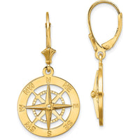 14K Yellow Gold Polished Nautical Compass Leverback Drop Earrings by 0