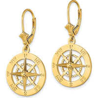 14K Yellow Gold Polished Nautical Compass Leverback Drop Earrings by 0