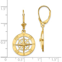 14K Yellow Gold Polished Nautical Compass Leverback Drop Earrings by 0