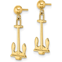 14K Yellow Gold Polished Navy Anchor Dangle Earrings - Elegant Drop Design by 0