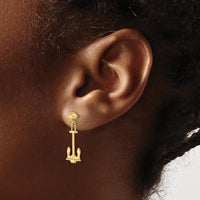 14K Yellow Gold Polished Navy Anchor Dangle Earrings - Elegant Drop Design by 0
