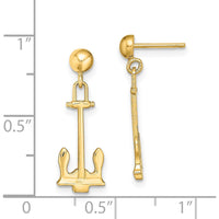 14K Yellow Gold Polished Navy Anchor Dangle Earrings - Elegant Drop Design by 0