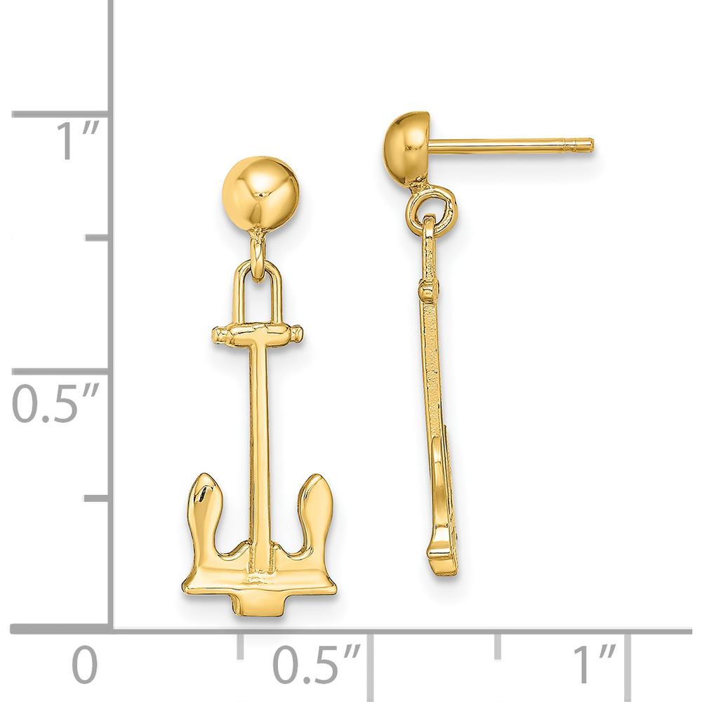 14K Yellow Gold Polished Navy Anchor Dangle Earrings - Elegant Drop Design by 0