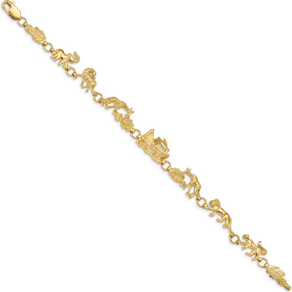 14K Yellow Gold Polished Noah's Ark Bracelet with Animal Charms - 7" Length by Oro Pregiato