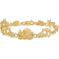 14K Yellow Gold Polished Noah's Ark Bracelet with Animal Charms - 7" Length by Oro Pregiato