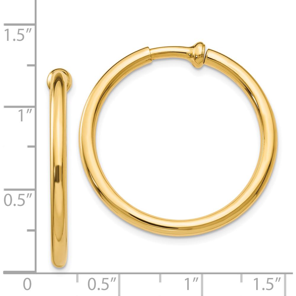 14K Yellow Gold Polished Non-Pierced Hoop Earrings - 25mm Diameter by Oro Pregiato