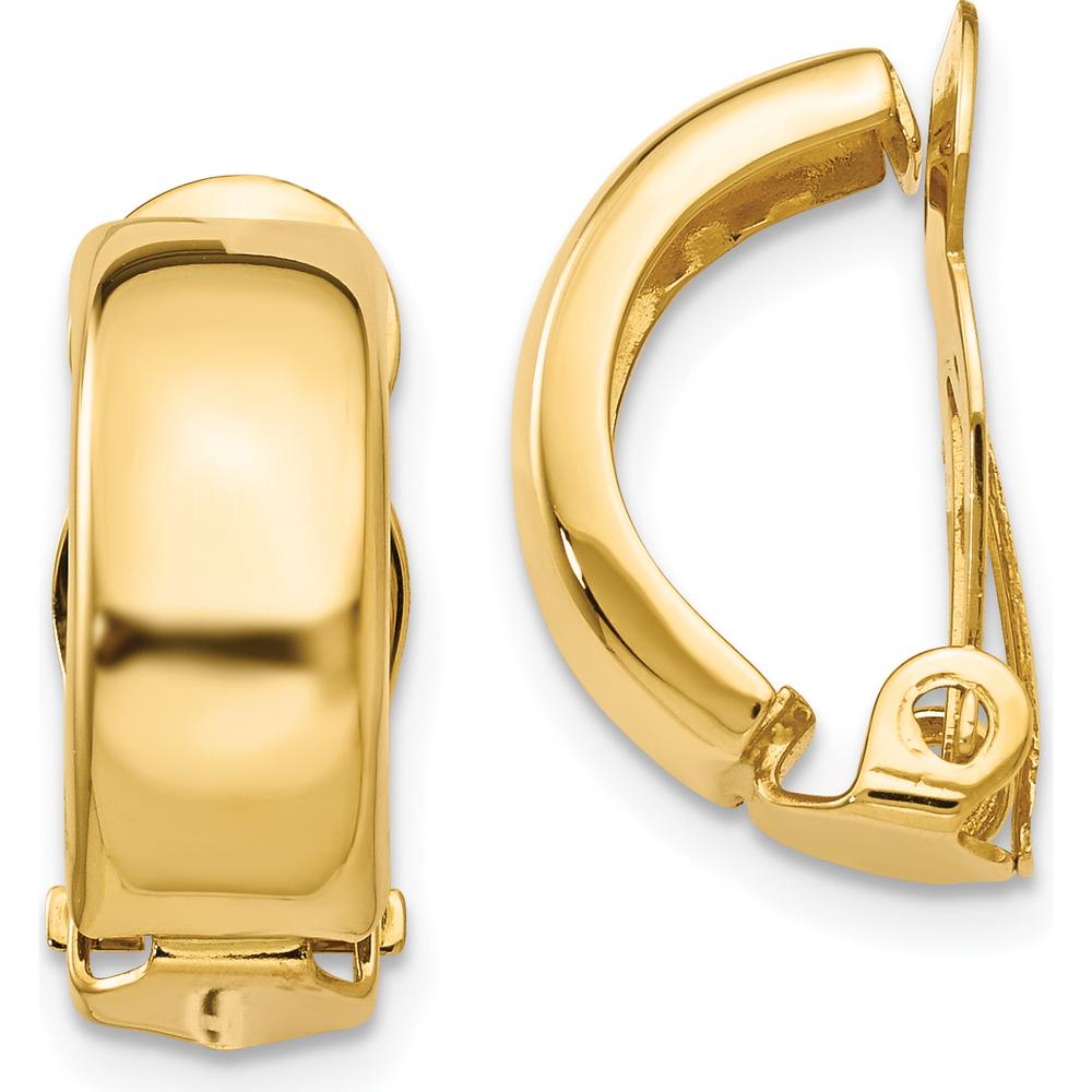 14K Yellow Gold Polished Non-Pierced J-Hoop Earrings - 18mm Length by Oro Pregiato