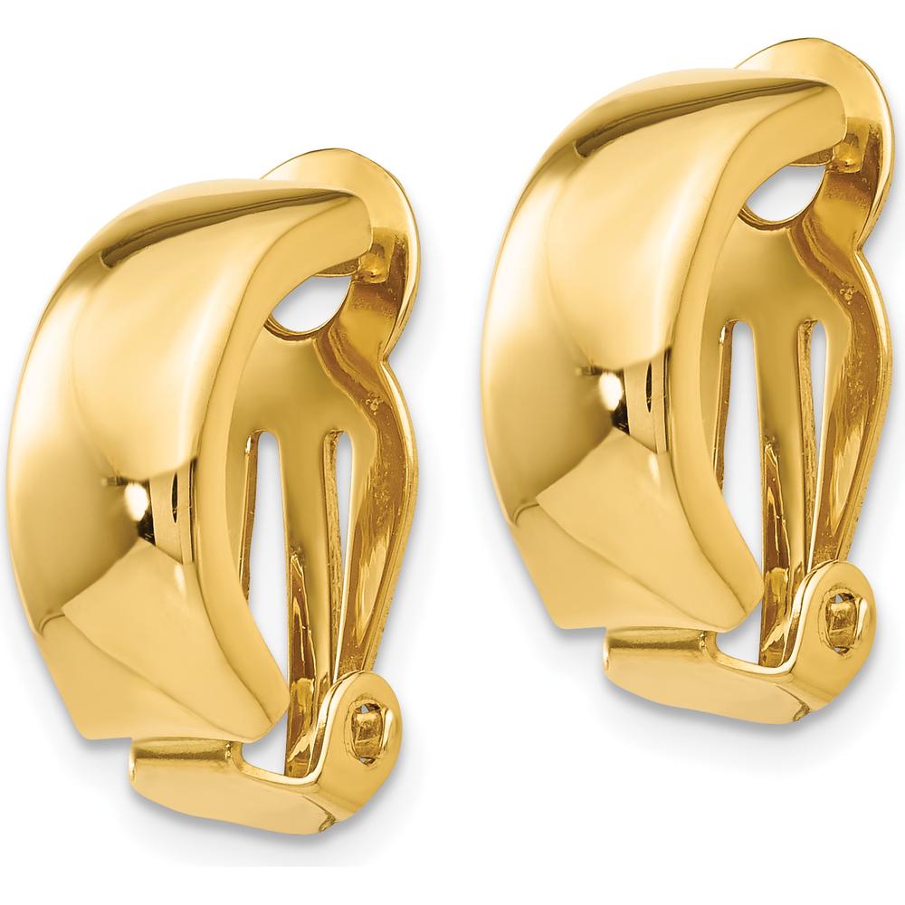 14K Yellow Gold Polished Non-Pierced J-Hoop Earrings - 18mm Length by Oro Pregiato