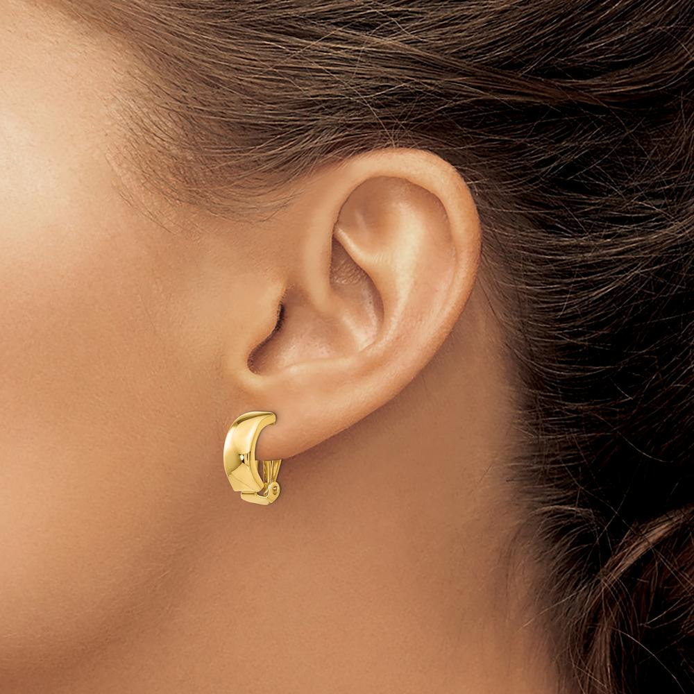 14K Yellow Gold Polished Non-Pierced J-Hoop Earrings - 18mm Length by Oro Pregiato