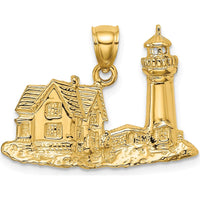 14K Yellow Gold Polished Nubble Lighthouse Pendant Charm by Oro Pregiato