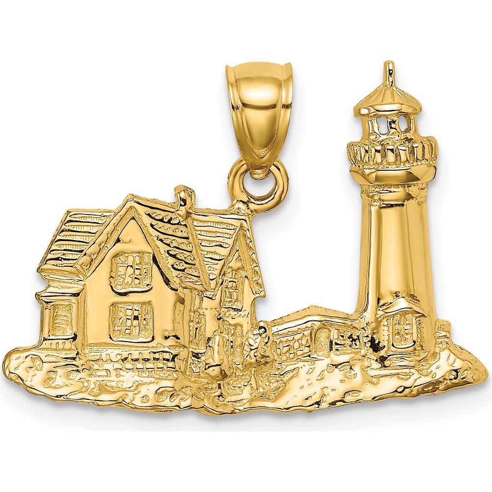 14K Yellow Gold Polished Nubble Lighthouse Pendant Charm by Oro Pregiato