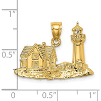 14K Yellow Gold Polished Nubble Lighthouse Pendant Charm by Oro Pregiato