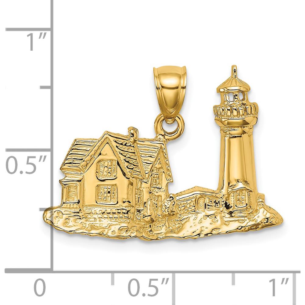 14K Yellow Gold Polished Nubble Lighthouse Pendant Charm by Oro Pregiato