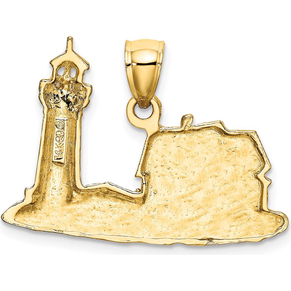 14K Yellow Gold Polished Nubble Lighthouse Pendant Charm by Oro Pregiato
