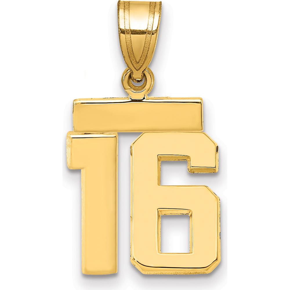 14K Yellow Gold Polished Number 16 Charm Pendant - Small Size by 0