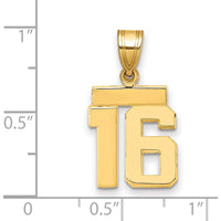 14K Yellow Gold Polished Number 16 Charm Pendant - Small Size by 0