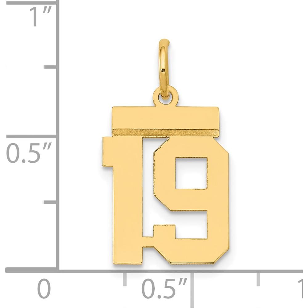 14K Yellow Gold Polished Number 19 Charm Pendant - Laser Cut Design by Oro Pregiato
