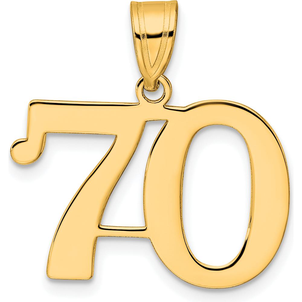 14K Yellow Gold Polished Number 70 Pendant - Large Laser Cut Design
