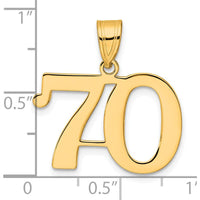 14K Yellow Gold Polished Number 70 Pendant - Large Laser Cut Design
