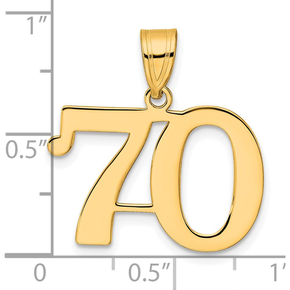 14K Yellow Gold Polished Number 70 Pendant - Large Laser Cut Design