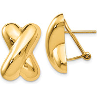 14K Yellow Gold Polished Omega Back Button Earrings - 19mm Length by Oro Pregiato