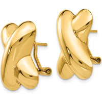 14K Yellow Gold Polished Omega Back Button Earrings - 19mm Length by Oro Pregiato