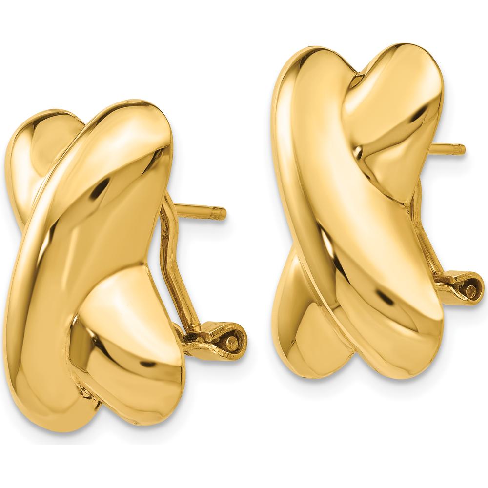14K Yellow Gold Polished Omega Back Button Earrings - 19mm Length by Oro Pregiato
