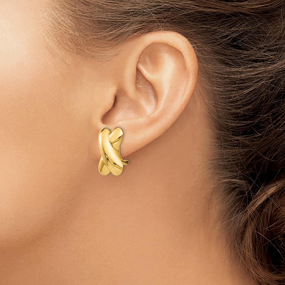 14K Yellow Gold Polished Omega Back Button Earrings - 19mm Length by Oro Pregiato