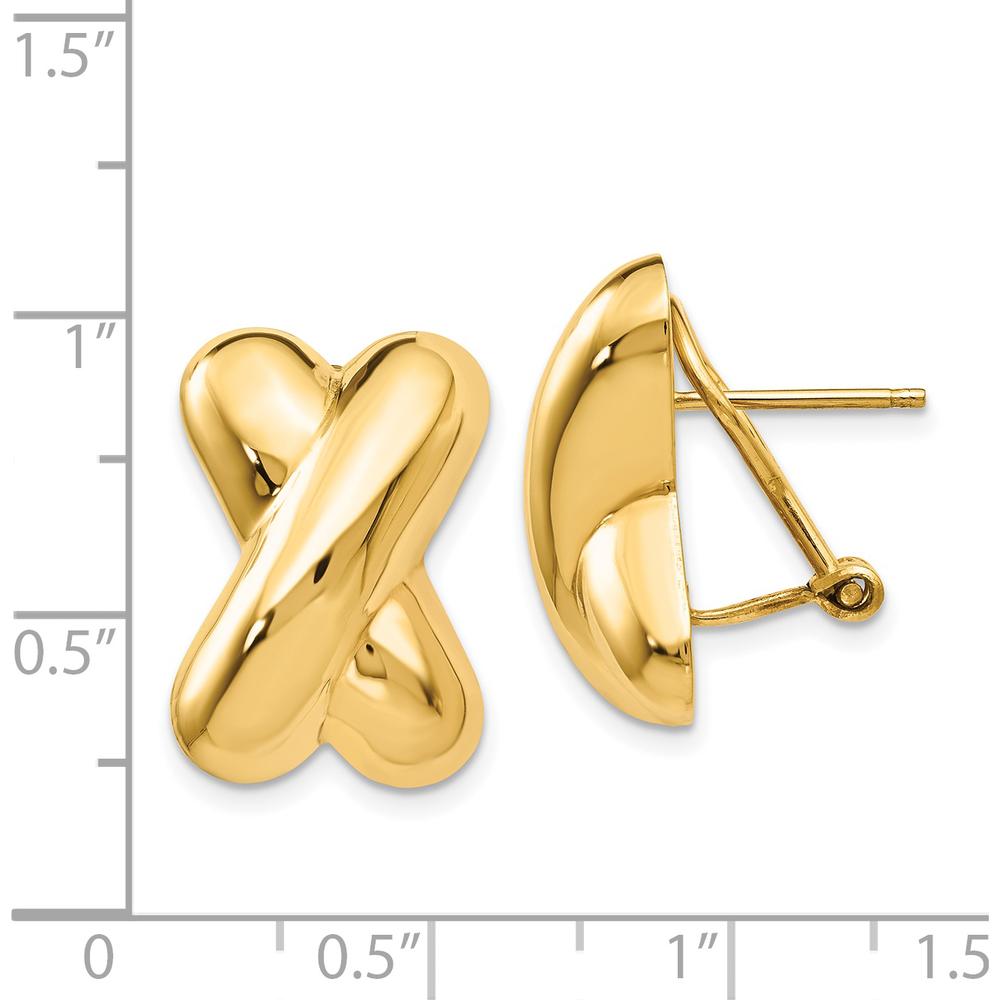 14K Yellow Gold Polished Omega Back Button Earrings - 19mm Length by Oro Pregiato