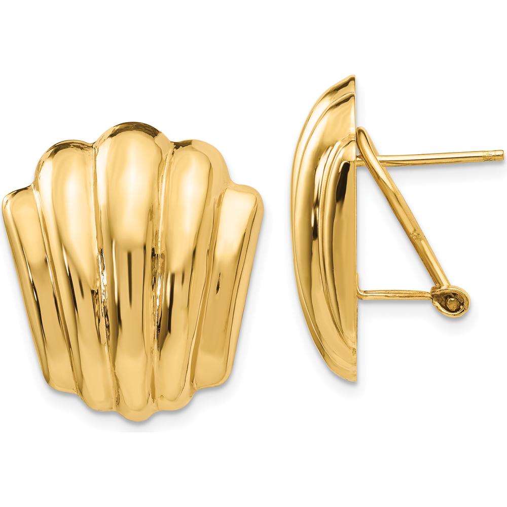 14K Yellow Gold Polished Omega Back Button Earrings - Elegant Hollow Design by Oro Pregiato