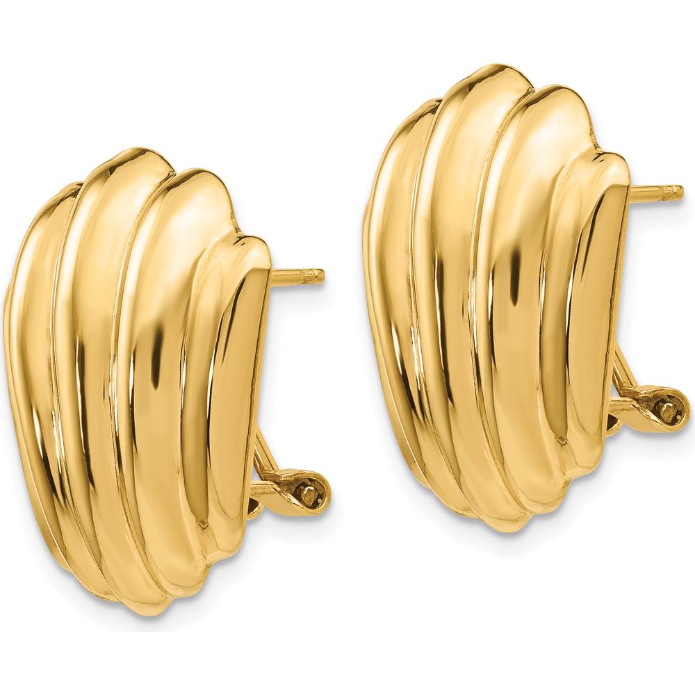14K Yellow Gold Polished Omega Back Button Earrings - Elegant Hollow Design by Oro Pregiato
