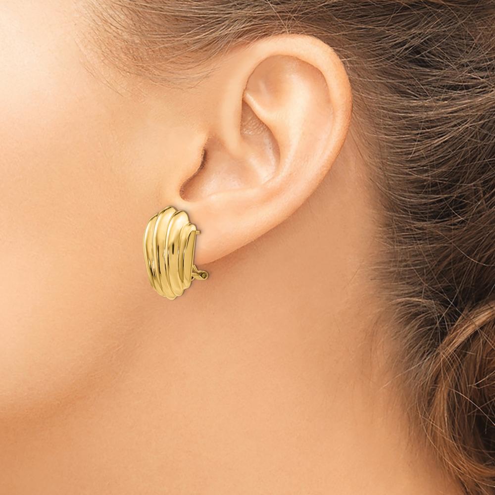 14K Yellow Gold Polished Omega Back Button Earrings - Elegant Hollow Design by Oro Pregiato
