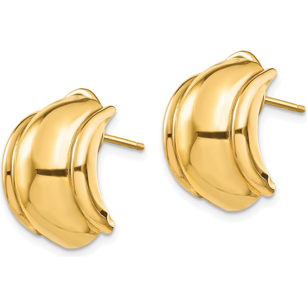 14K Yellow Gold Polished Omega Back Button Earrings - Solid Die-Struck Design by Oro Pregiato