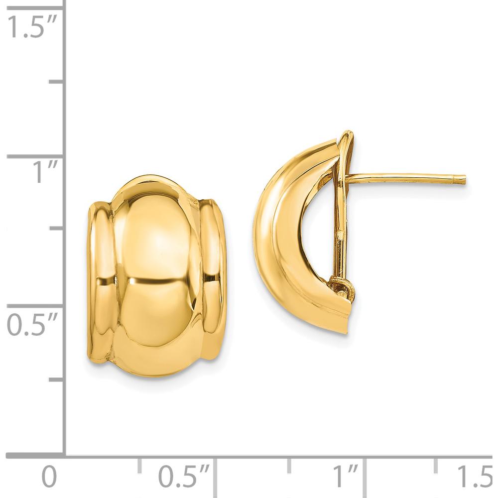14K Yellow Gold Polished Omega Back Button Earrings - Solid Die-Struck Design by Oro Pregiato