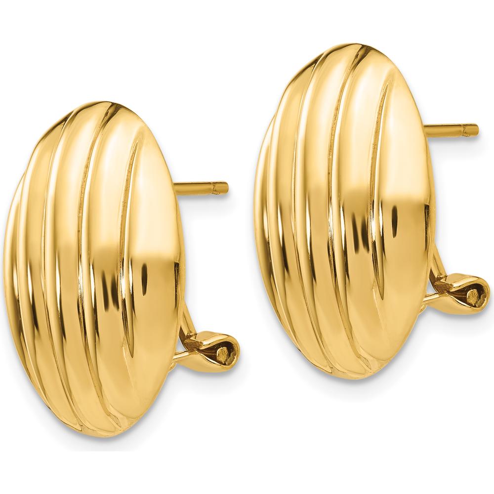 14K Yellow Gold Polished Omega Back Button Earrings - Sophisticated Luxury Design by Oro Pregiato