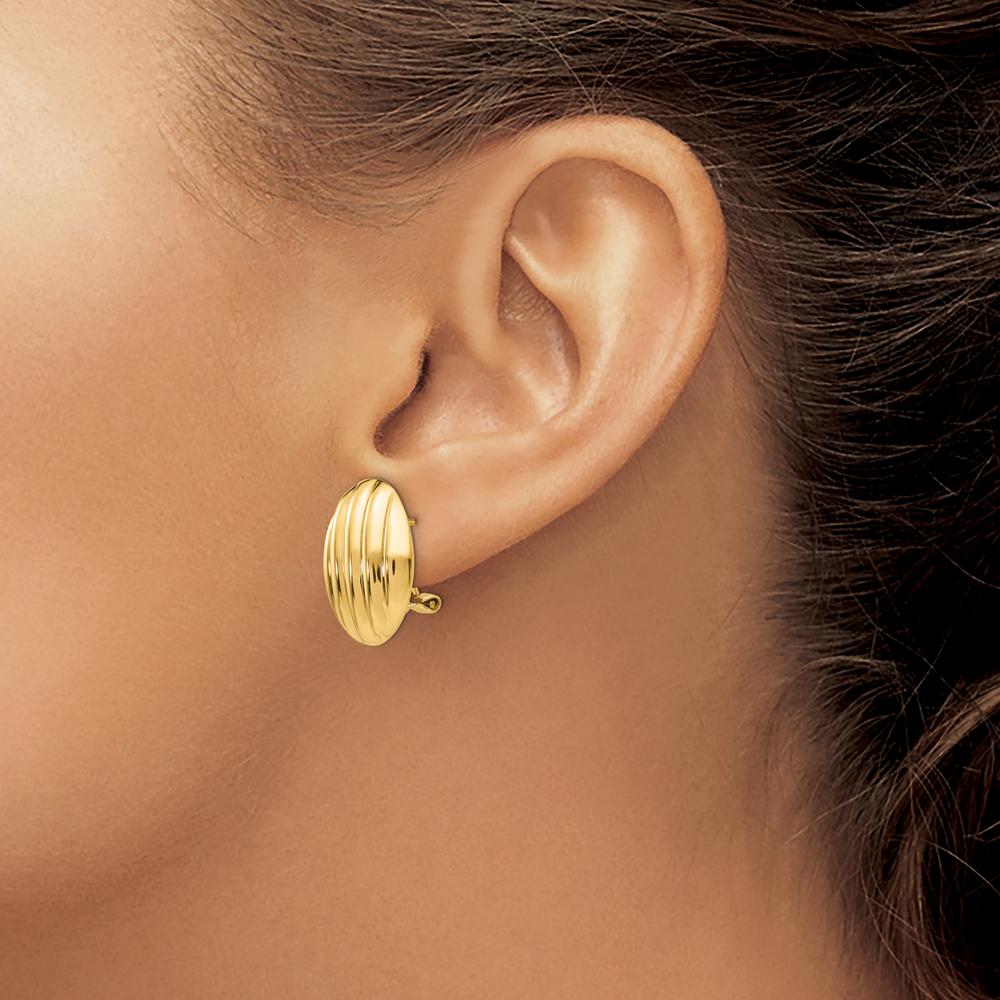 14K Yellow Gold Polished Omega Back Button Earrings - Sophisticated Luxury Design by Oro Pregiato