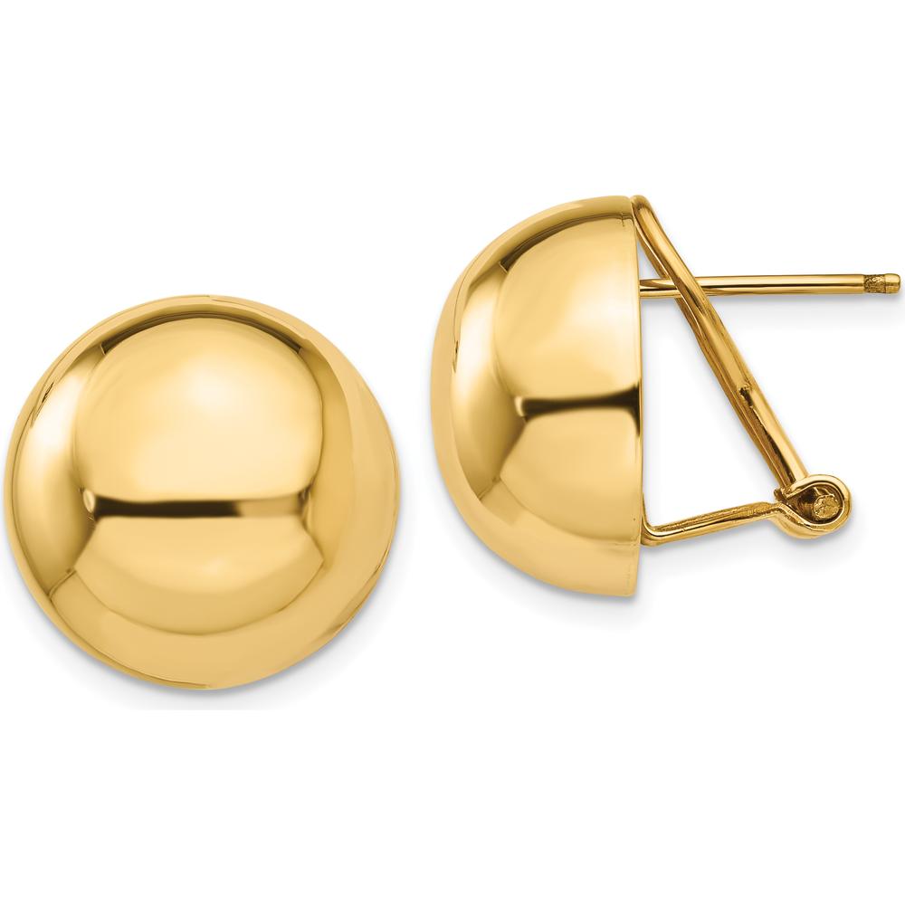 14K Yellow Gold Polished Omega Clip 16mm Half Ball Button Earrings by Oro Pregiato