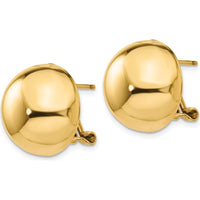 14K Yellow Gold Polished Omega Clip 16mm Half Ball Button Earrings by Oro Pregiato