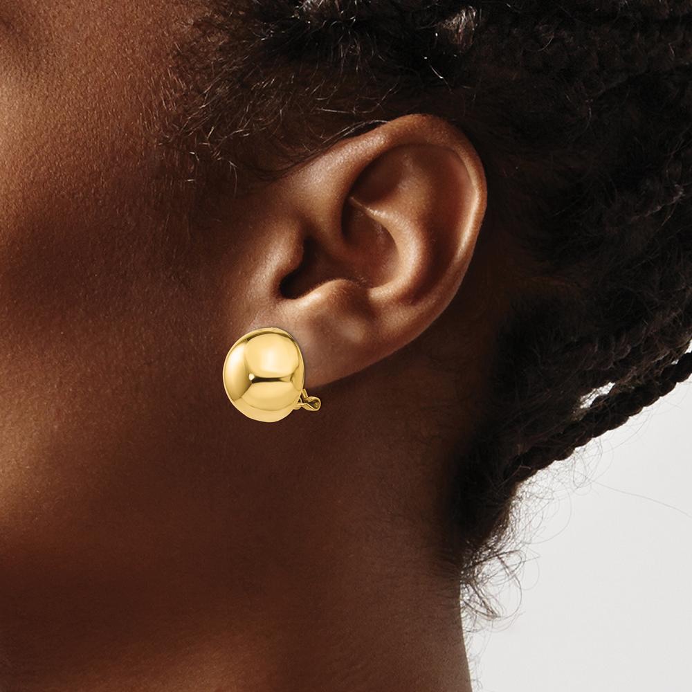 14K Yellow Gold Polished Omega Clip 16mm Half Ball Button Earrings by Oro Pregiato