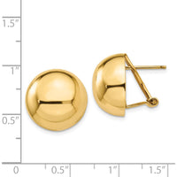 14K Yellow Gold Polished Omega Clip 16mm Half Ball Button Earrings by Oro Pregiato