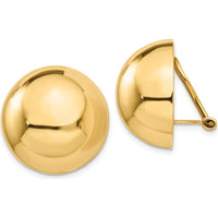 14K Yellow Gold Polished Omega Clip 20mm Half Ball Non-Pierced Earrings by Oro Pregiato