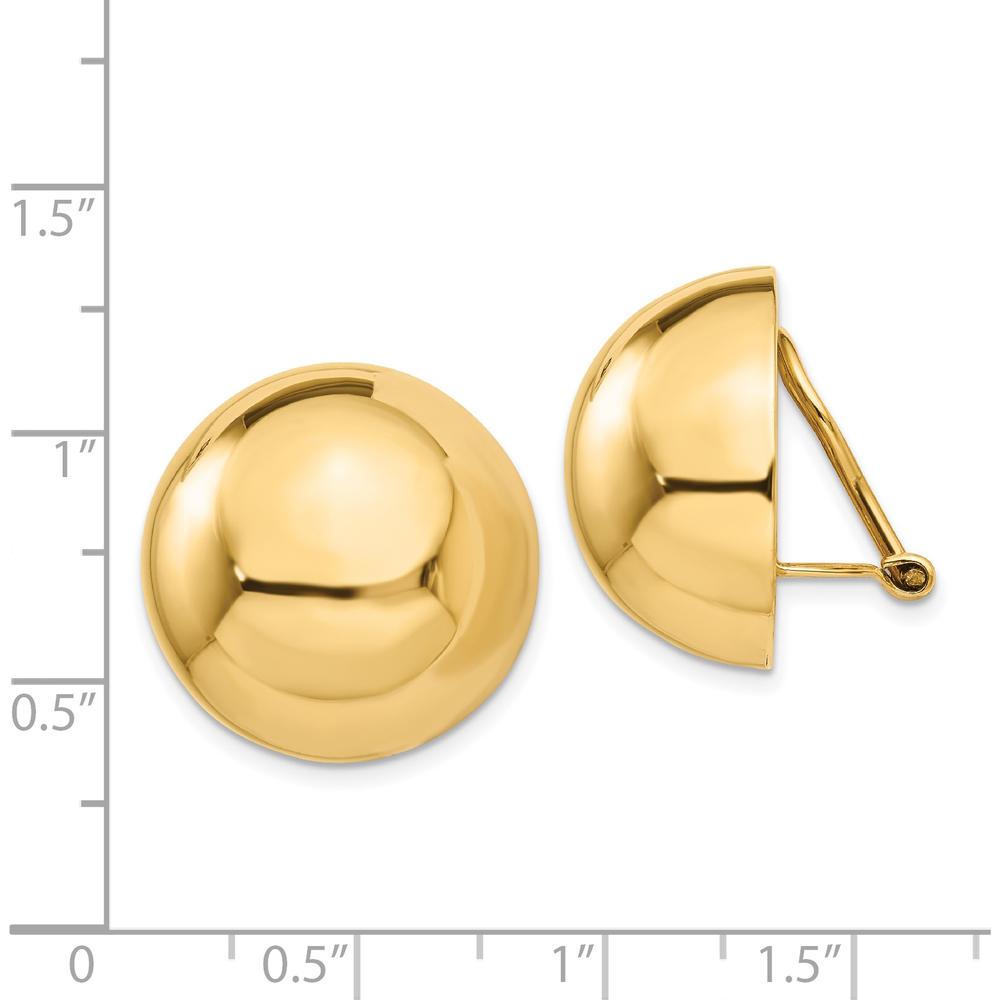 14K Yellow Gold Polished Omega Clip 20mm Half Ball Non-Pierced Earrings by Oro Pregiato