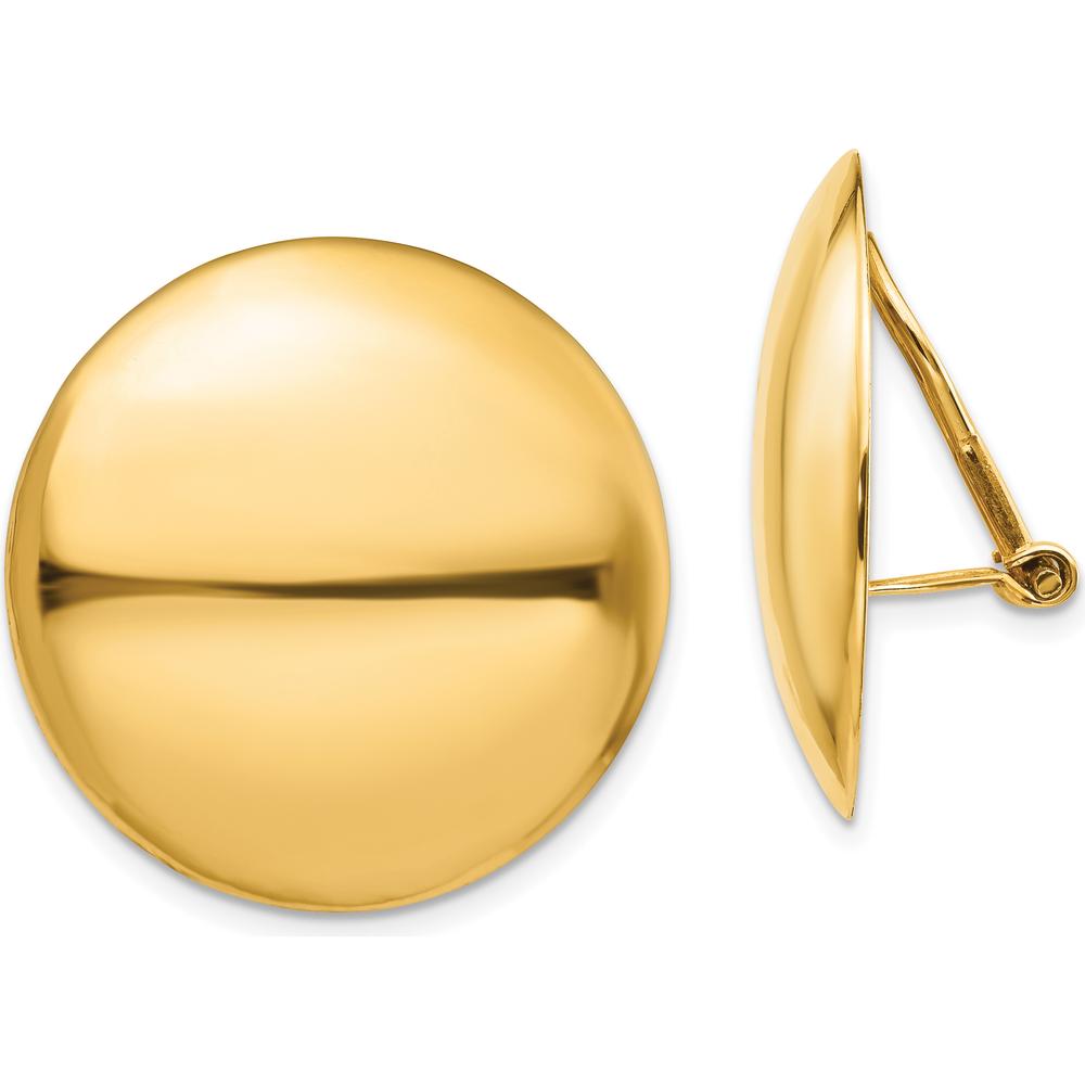14K Yellow Gold Polished Omega Clip Non-Pierced Button Earrings by Oro Pregiato