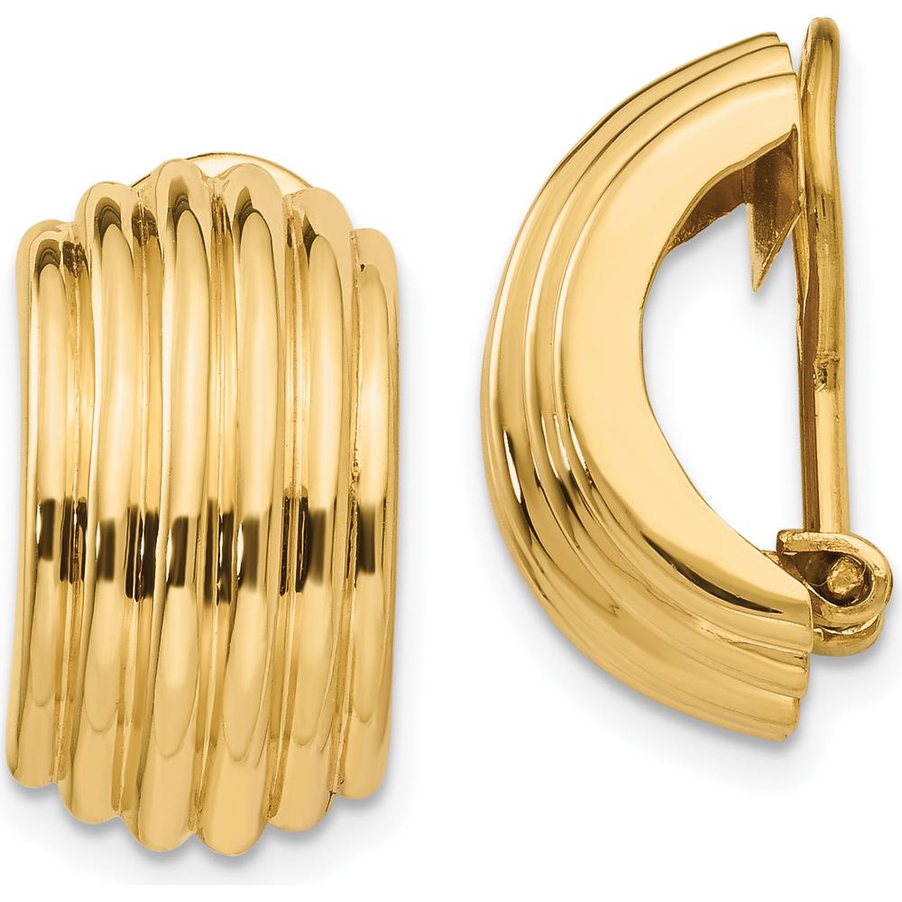 14K Yellow Gold Polished Omega Clip Non-Pierced J-Hoop Earrings by Oro Pregiato
